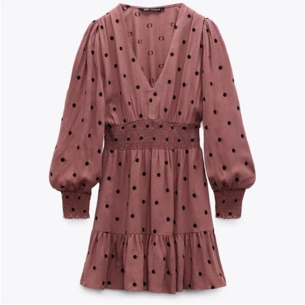 Zara Mauve Polka Dot Long Sleeve Dress
